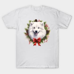 Christmas Samoyed Dog Wreath T-Shirt